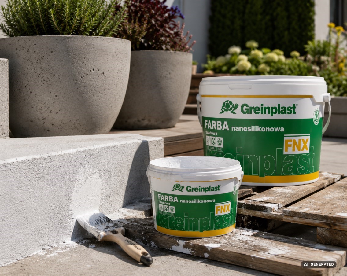 Farba fasadowa nanosilikonowa Greinplast FNX 5 l biała – matowa, paroprzepuszczalna, z efektem perlenia